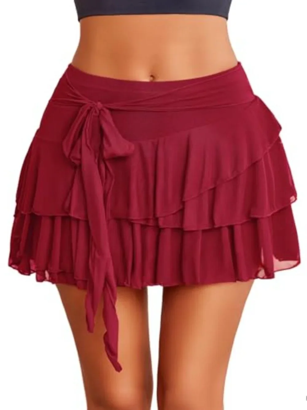 Y2K High Waisted Multi-Layer Ruffle Trim Mesh Mini Skirt